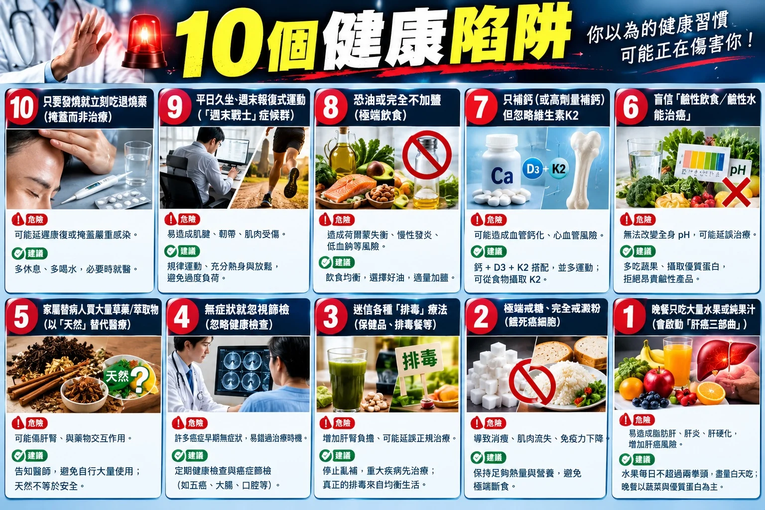Read more about the article 醫師整理十大養生陷阱｜越注重養生癌症越快找上門？台灣最常犯的健康錯誤大公開