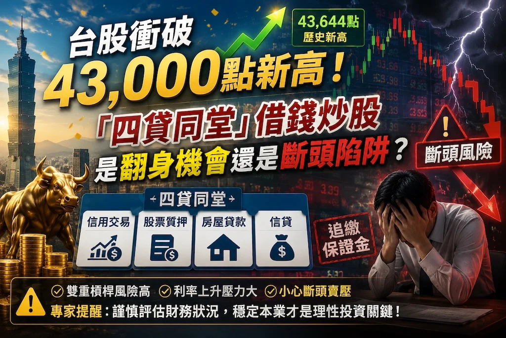 You are currently viewing 台股衝破 43,000 點新高！「四貸同堂」借錢炒股是翻身機會還是斷頭陷阱？