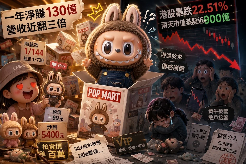 You are currently viewing 泡泡瑪特盲盒神話崩塌：從爆紅到市場崩盤的全解